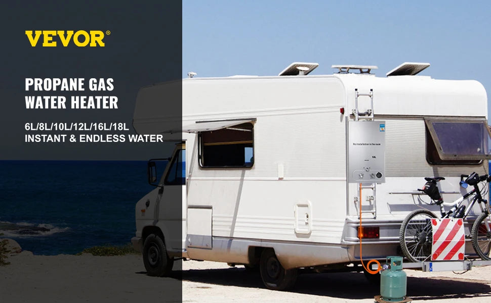 VEVOR 6L-18L Propane Gas Tankless Water Heater, Bathroom heating instant,Outdoors Water Heater Boiler Car Camping