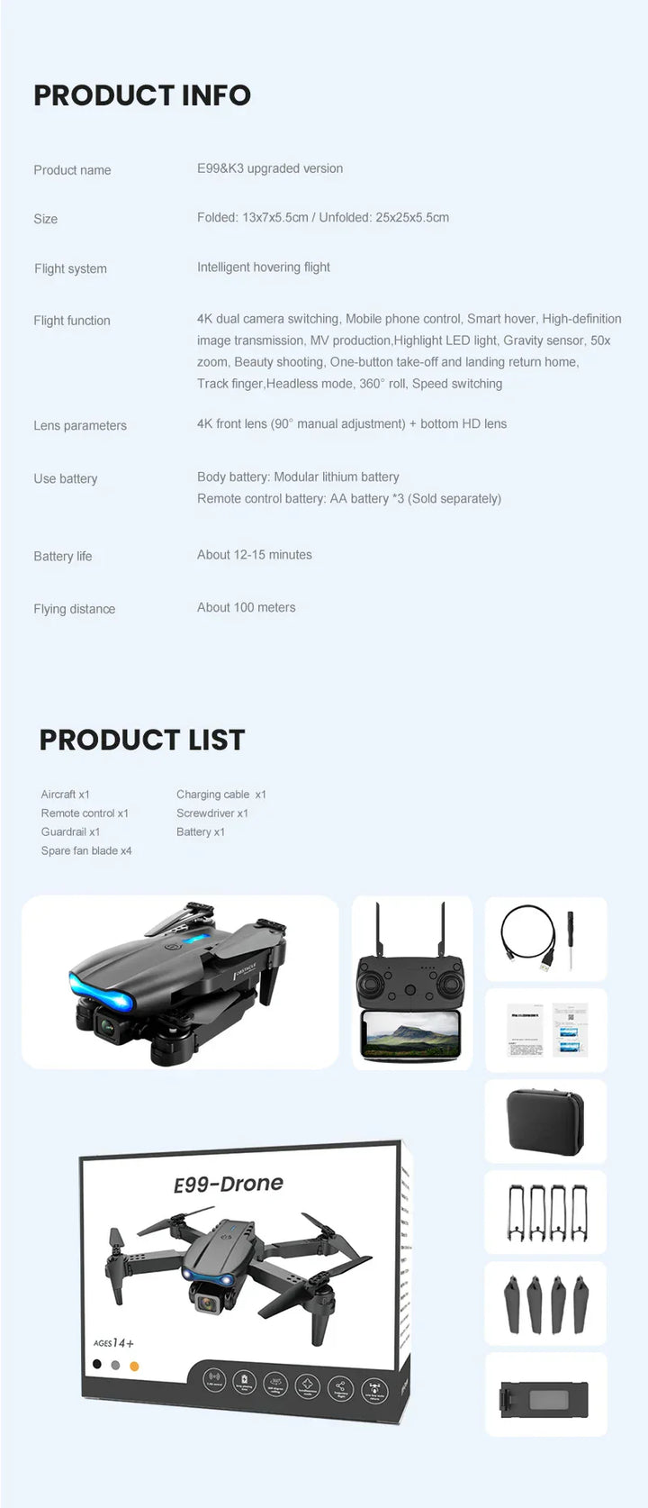 E99 K3 Pro HD 4k Drone Camera High Hold Mode Foldable Mini RC WIFI Aerial Photography Quadcopter Toys Helicopter