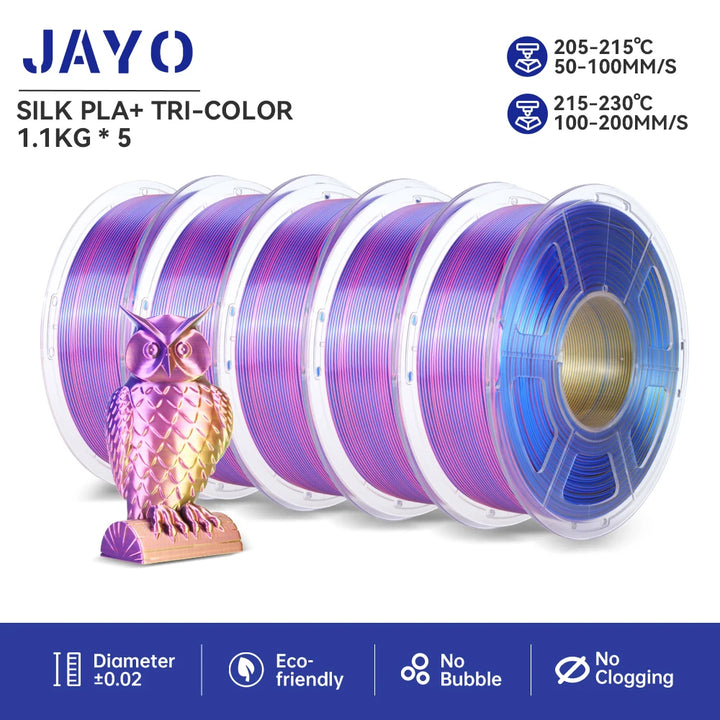 JAYO  pla plus SILK Three Colors Silk Rainbow 3D Printer Filament 1.75mm 100% No Bubble FDM 3D Printer Materials for 3D Printer