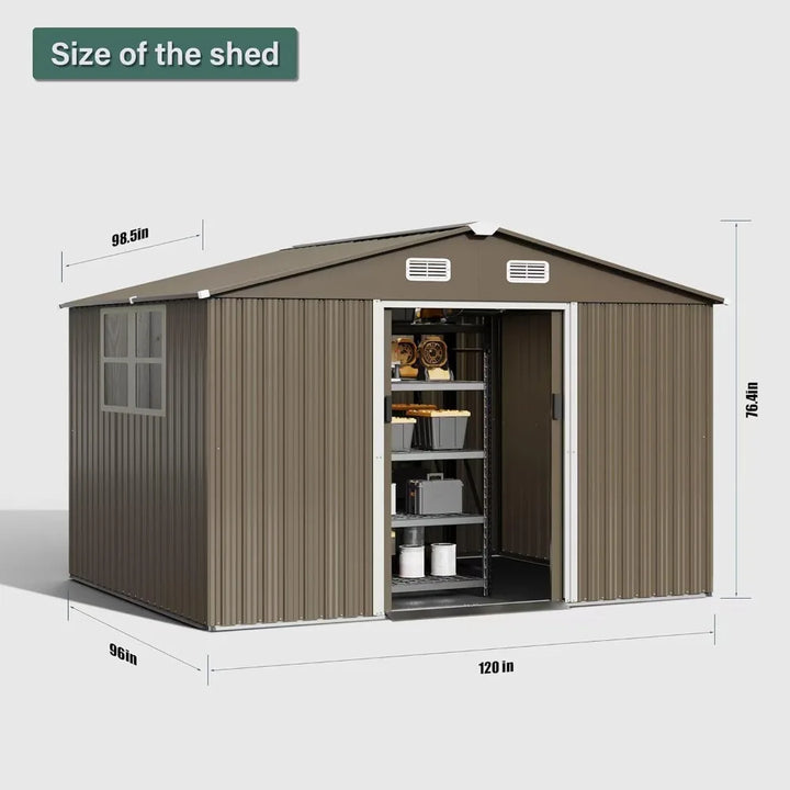 10 x 8 FT Outdoor Storage Shed, Waterproof, Lockable Door Metal Tool Sheds w/Sliding Door and Air Vents, Metal Storage Shed
