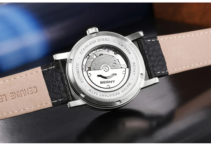 BERNY Watch for Men Mechanical Automatic Watches Seagull Luxury Brand Male Clock Water Resistant Swiss Railway Men's Wristwatch