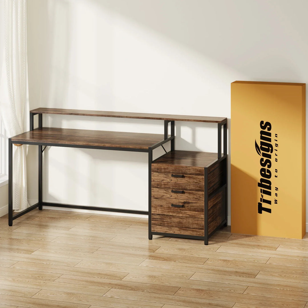 63-Inch Office Desk with Storage
