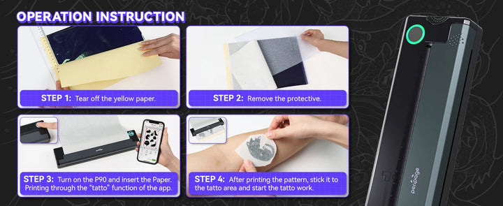 PeriPage P90 Wireless Tattoo Transfer Stencil Printer, Thermal Tattoo Machine with 5pcs Free Transfer Paper