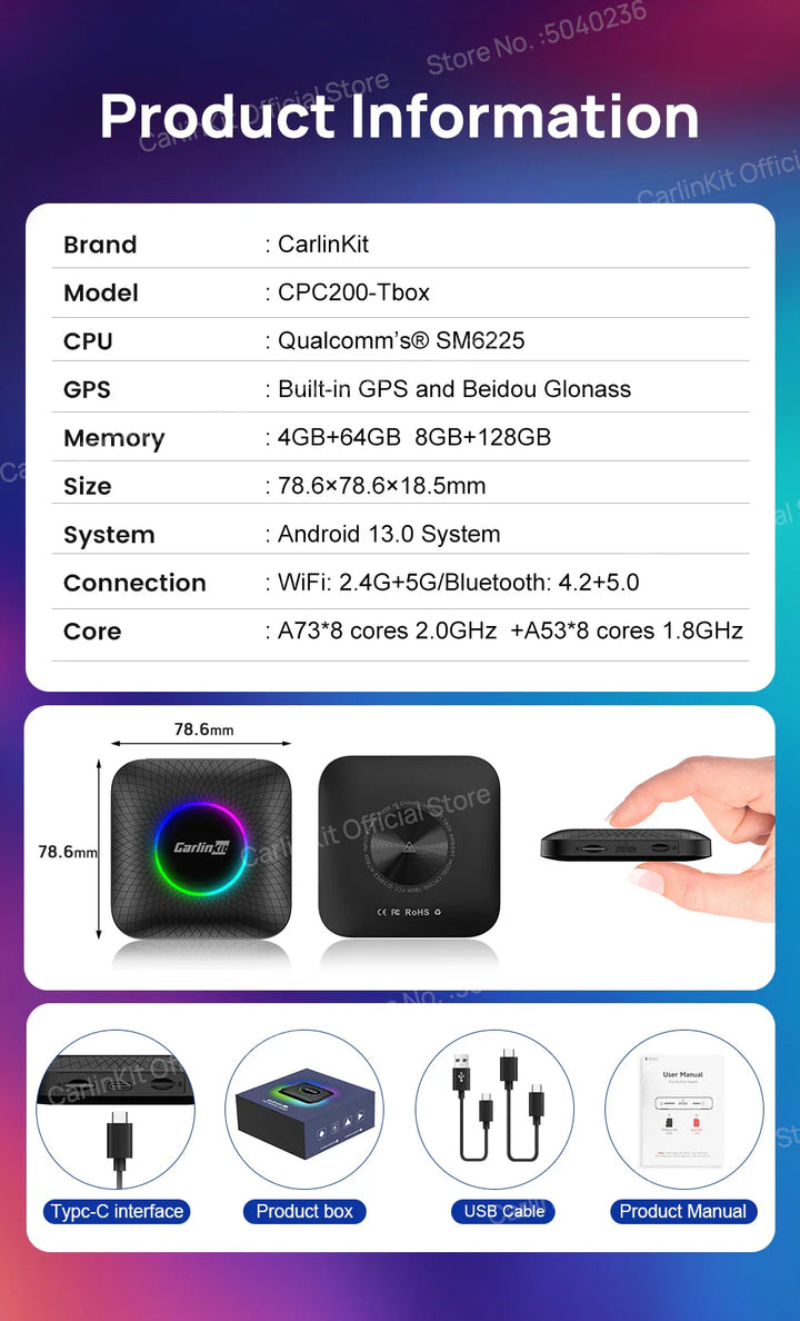 2025  CarlinKit CarPlay AI Box Android 13.0 SM6225 QCM6125 Android Auto Wireless CarPlay Adapter 2.4+5GGPS 64G 128G FOTA Upgrade