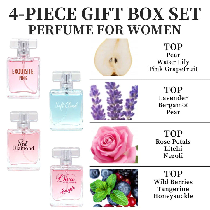 Women's Love Collection Fragrance Set Eau De Parfum Spray 4-Piece Gift Set Long Lasting 1.02 Fl Oz per Bottle