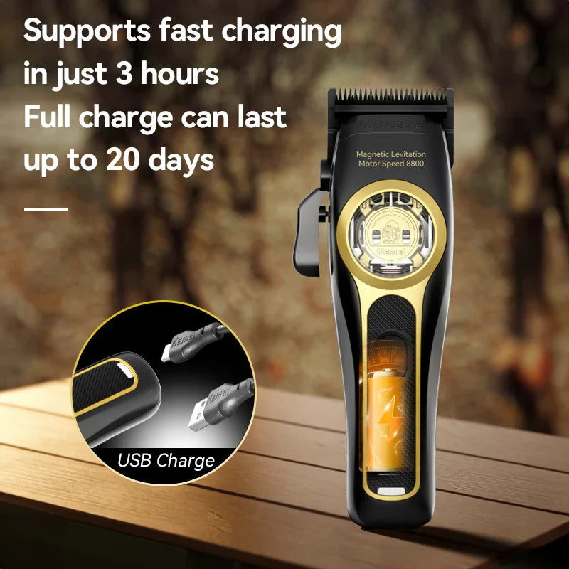 Kemei Professional Hair Clipper Magnetic Levitation Motor 8800 Rpm Charging Base Hair Clipper Men's Hair Clipper KM-2373