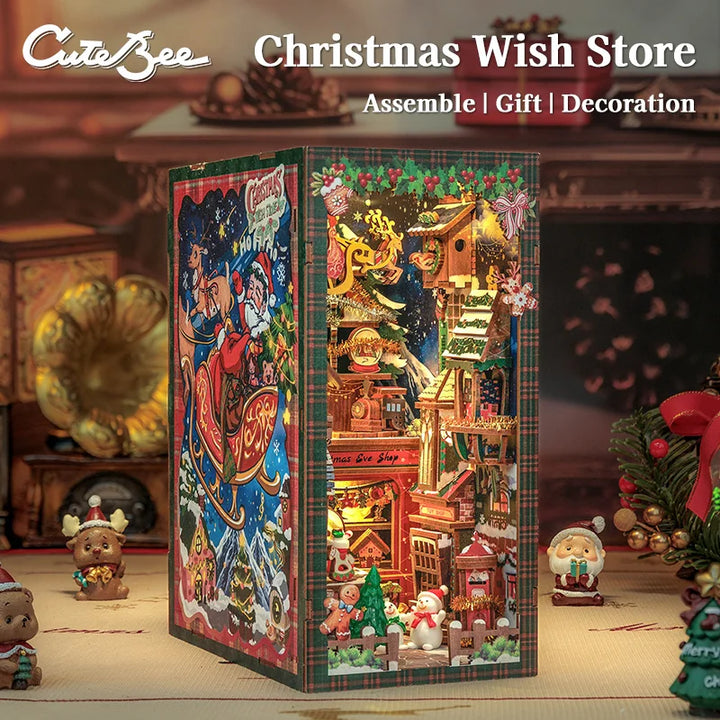 CUTEBEE Bookstore Book Nook with Light DIY Miniature Wooden Dollhouse for Decor Gift Bookshelf Insert Kit 3D Puzzle