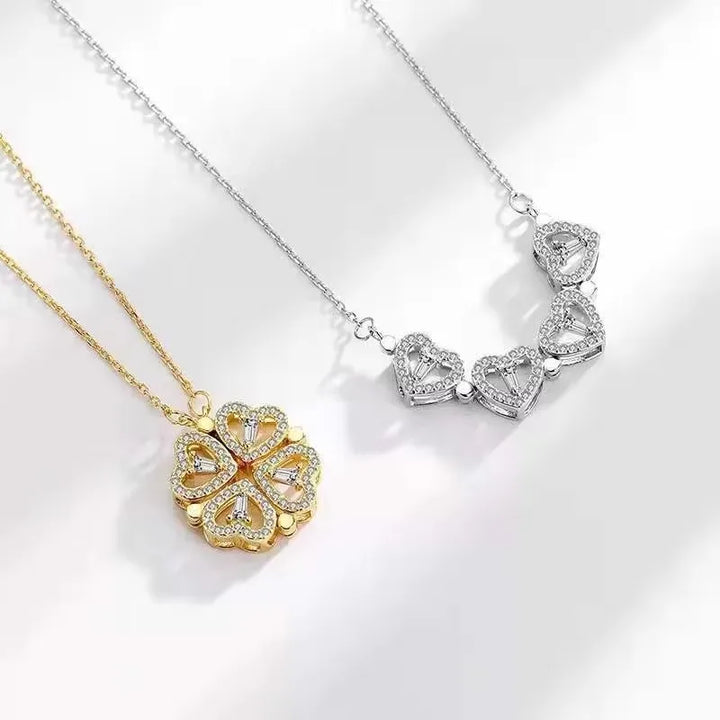 Small and Versatile Light Luxury No Fading Four Leaf Clover Lucky Heartdetachable Pendant Two Fashionable Collarbone Chains