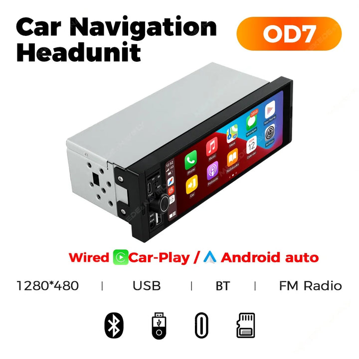 NaviFly 6.86'' 1Din Car Radio Multimedia Player MP5 FM Radio Wireless/Wired Carplay Android Auto Car Stereo 1 din 1280*480
