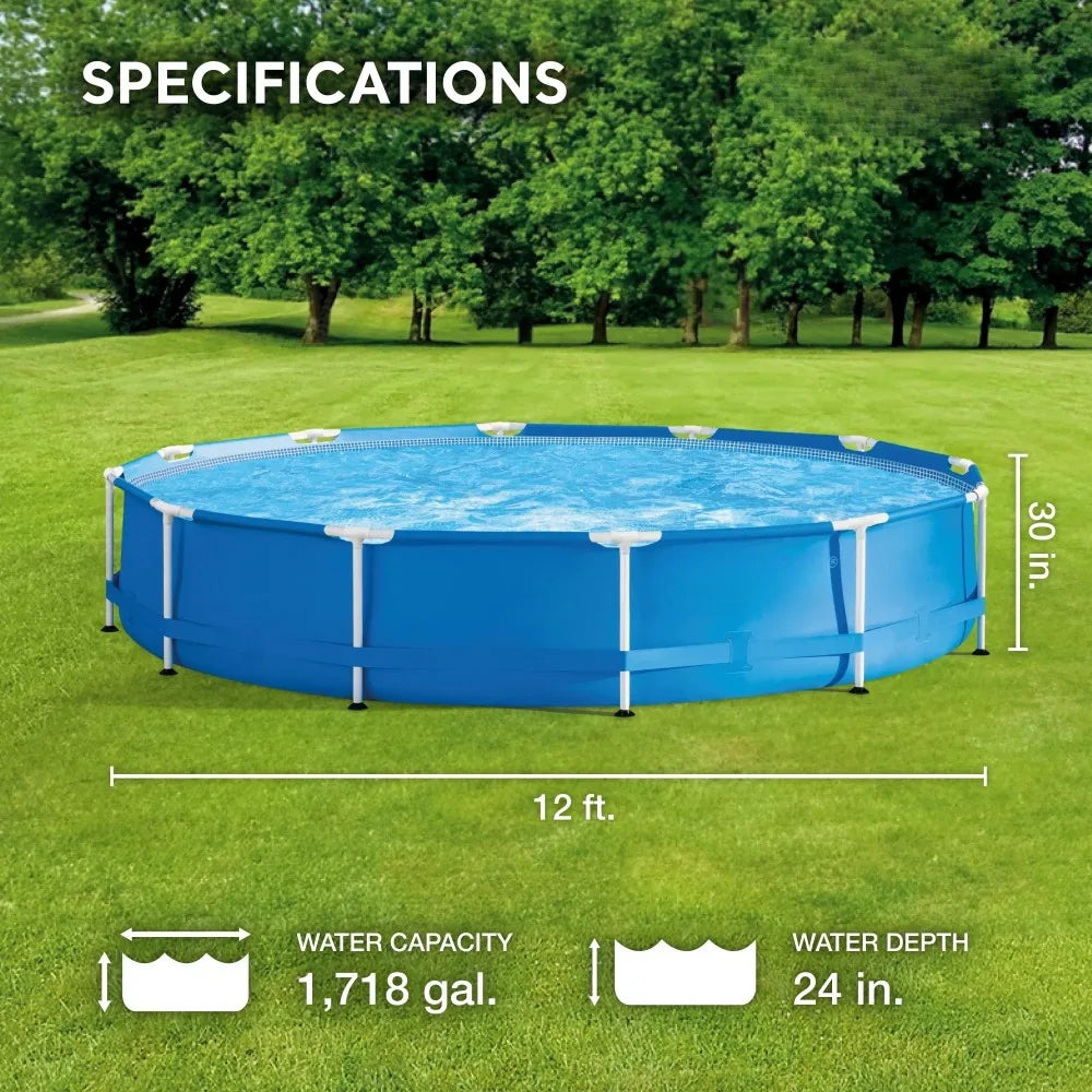 Round Metal Frame Above Ground Swimming Pool, Blue