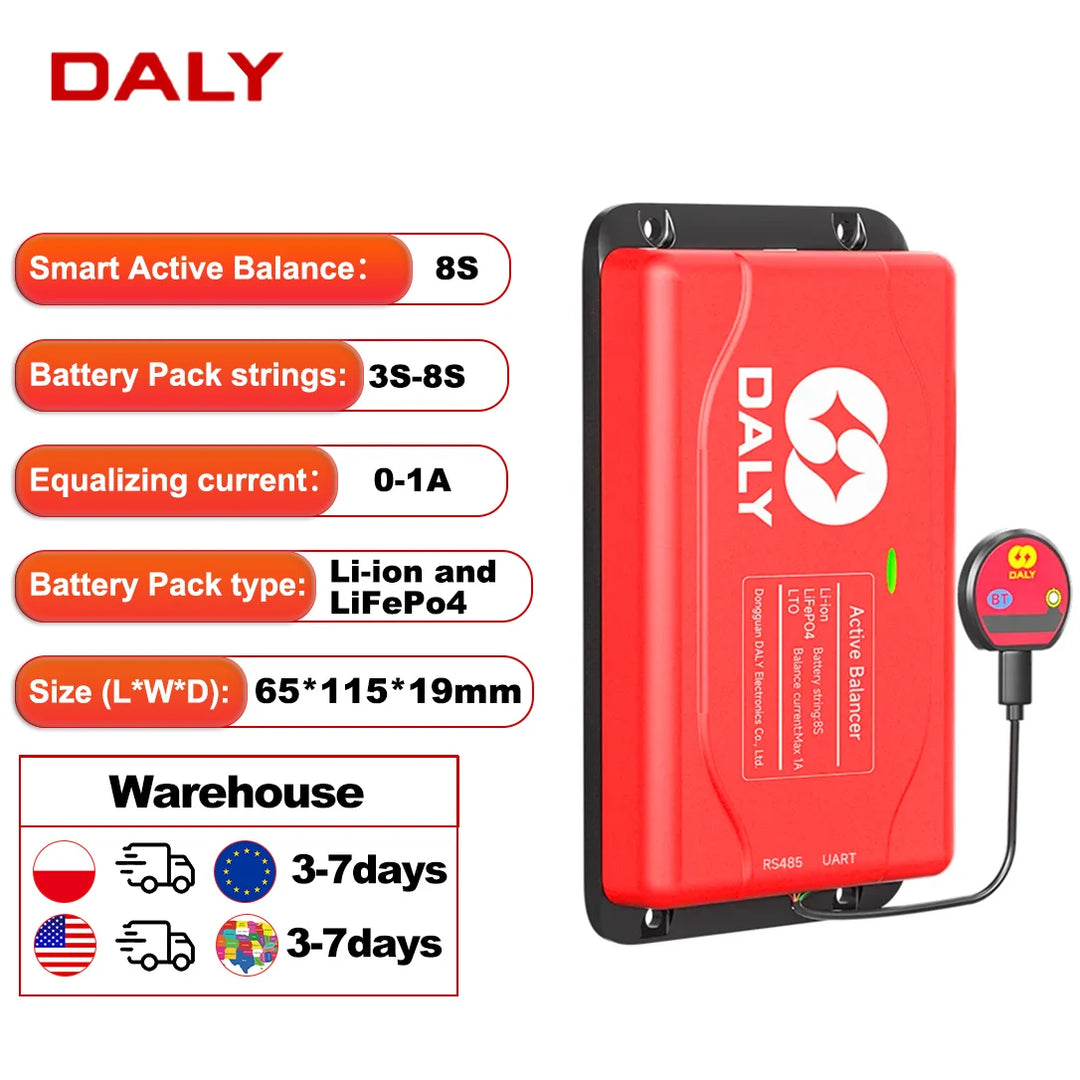DALY Smart BMS Active Equalizer Bluetooth Balancer Equalizer 1A 4S 12V 8S 24V 16S 48V Lithium LiFePO4 Battery Ship form EU US
