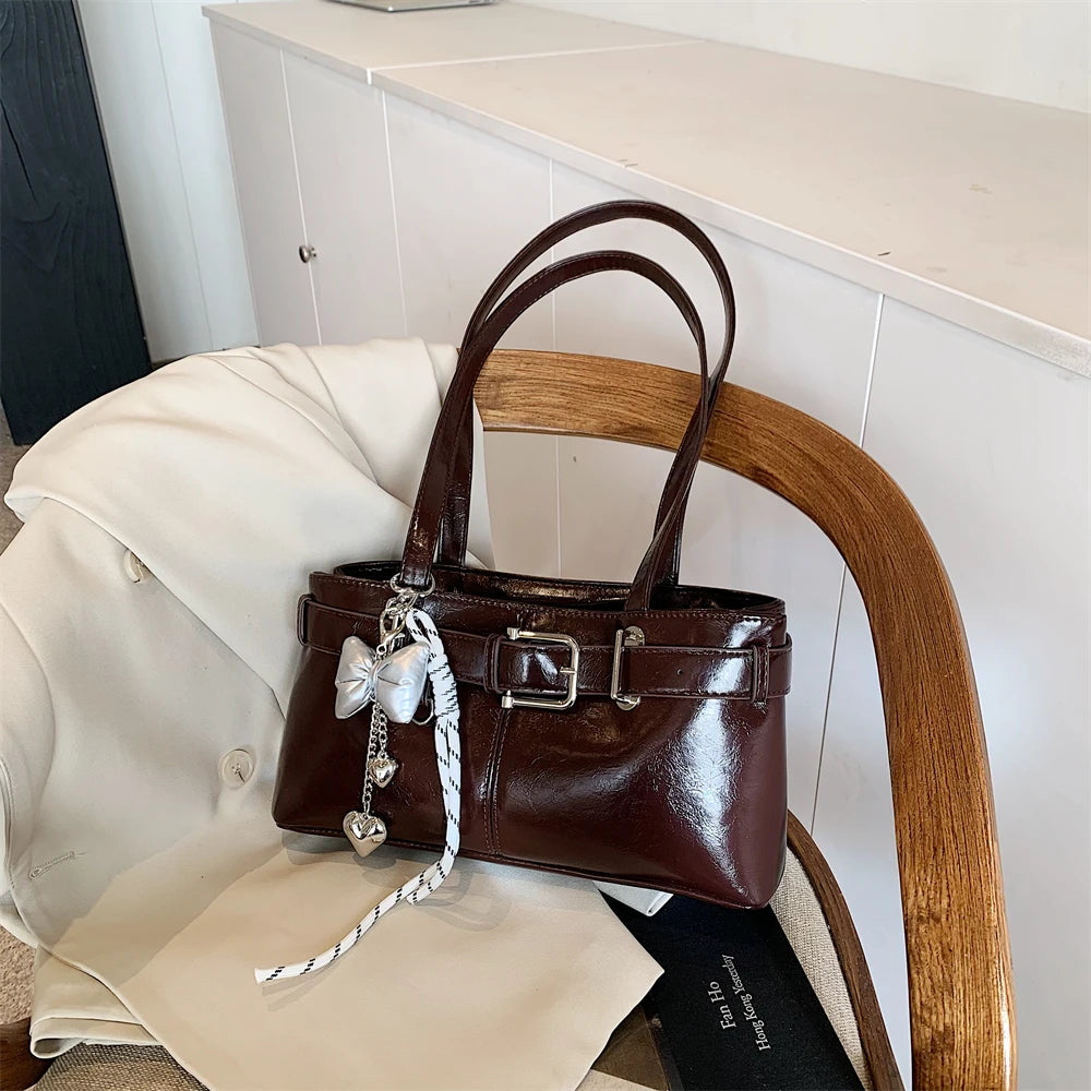 MOODS Belt Buckle Design Shoulder Satchels Bag For Women 2025 New In Luxury Designer Handbags Branded Fashion Totes With Pendant