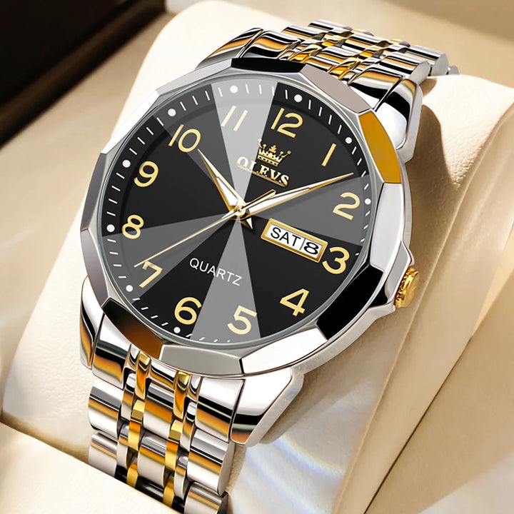 OLEVS Men's Watches Causal Fashion Original Quartz Watch for Man Waterproof Stainless Steel Luminous Date Week Trend Dress Reloj