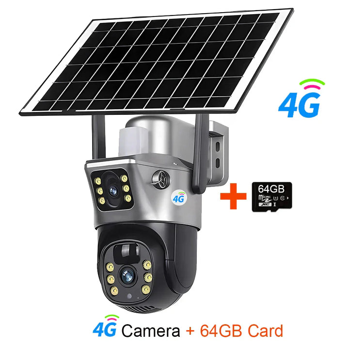 4G Sim Card Solar Camera Dual Lens Outdoor 8MP 4K Low Power Battery IP Camera PIR Night Vision V380 Pro CCTV Security Protection