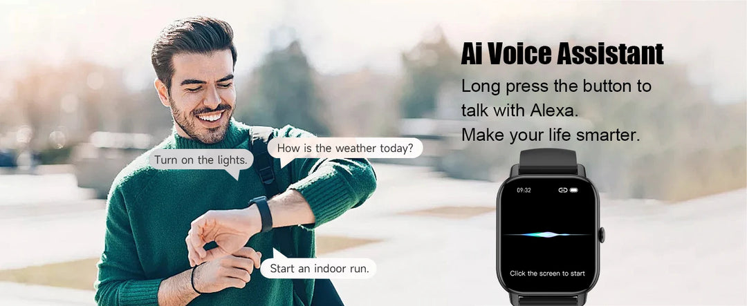 AI Voice Assistant Smart Watch for Men/Women, 1.85'' HD Touch Screen Fitness Trackers with Wireless Call/ IP68 Waterproof