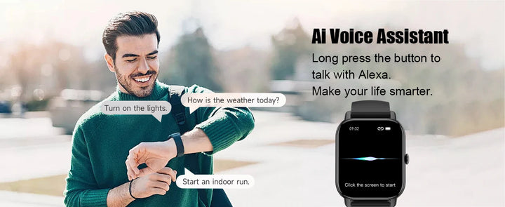 AI Voice Assistant Smart Watch for Men/Women, 1.85'' HD Touch Screen Fitness Trackers with Wireless Call/ IP68 Waterproof