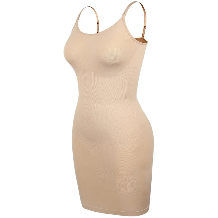 Women Shapewear Full Slip Tummy Control Crew Neck Cami Mini Under Dress Smooth Body Shaper New Spaghetti Straps Lingerie