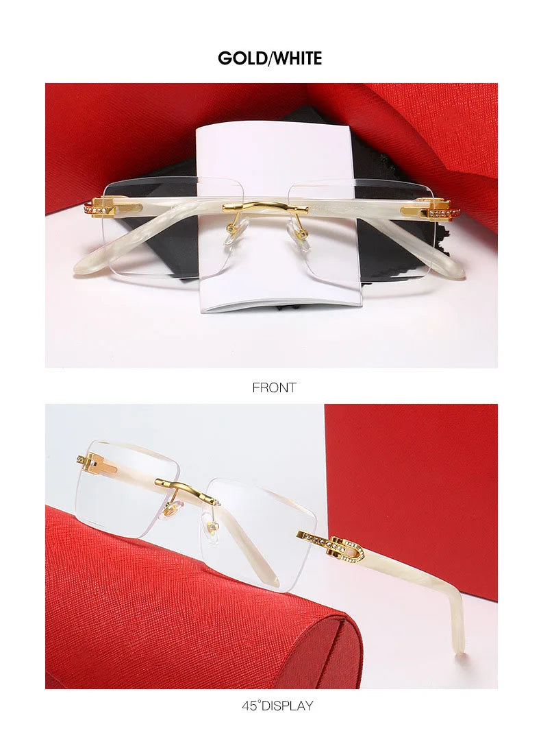 Luxury Brand Diamond Acetate Frame Square Sunglasses For Men Trendy Rimless Rectangle Sun Glasses Oculos De Sol Masculino