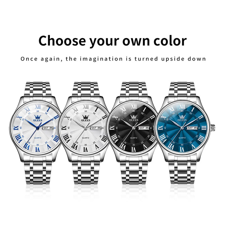 OLEVS 3663 Mens Watch Classic Original Brand Quartz Watch Waterproof  Luminous Watches For Men Dual Calendar Display Gifts Box