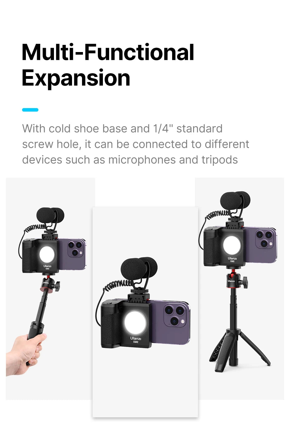 Ulanzi CG02 Smartphone Selfie Grip Wireless Bluetooth Handle with 5500k Fill Light Phone As Camera Photo Stabilizer