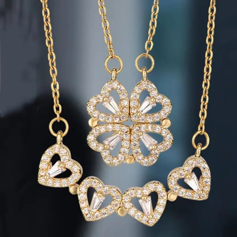 Small and Versatile Light Luxury No Fading Four Leaf Clover Lucky Heartdetachable Pendant Two Fashionable Collarbone Chains