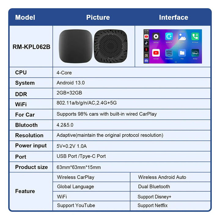 Android 13 Carplay AI Box Wireless Carplay Android Auto WiFi Support Netflix Youtube For Nissan VW Toyota Mazda Hyundai Ford MG