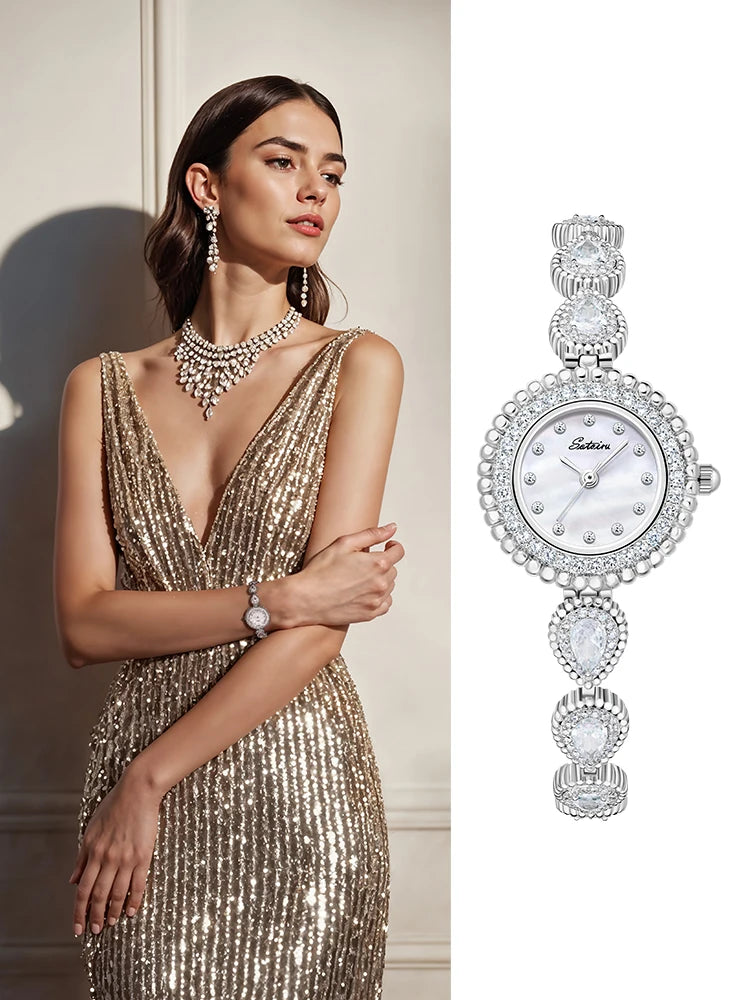 Sotoiru Luxury Bracelet Party Watches For Women Zircon Waterdrop Shape Quartz Wristwatch Jewel Accessory Gifts For Woman
