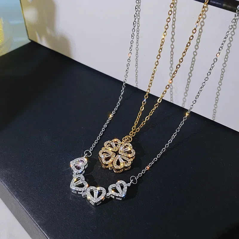 Small and Versatile Light Luxury No Fading Four Leaf Clover Lucky Heartdetachable Pendant Two Fashionable Collarbone Chains