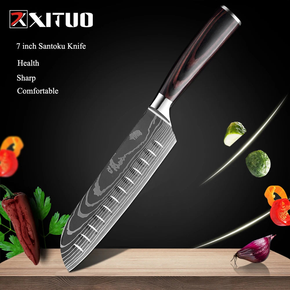 XITUO Professional Damascus Laser Pattern Chef Knife High-Quality Kitchen Knife, Sharp Slicing Cleaver, Boning & Utility Knife