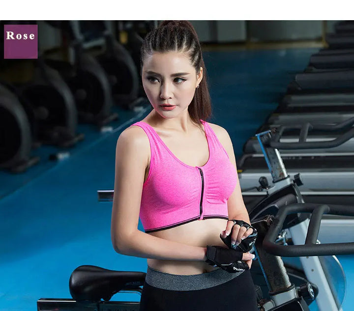 Front Zipper Sport Bra Gym top Breathable Brassiere Yoga Workout Running Vest Women's Underwear Shockproof Running Fitness Bra
