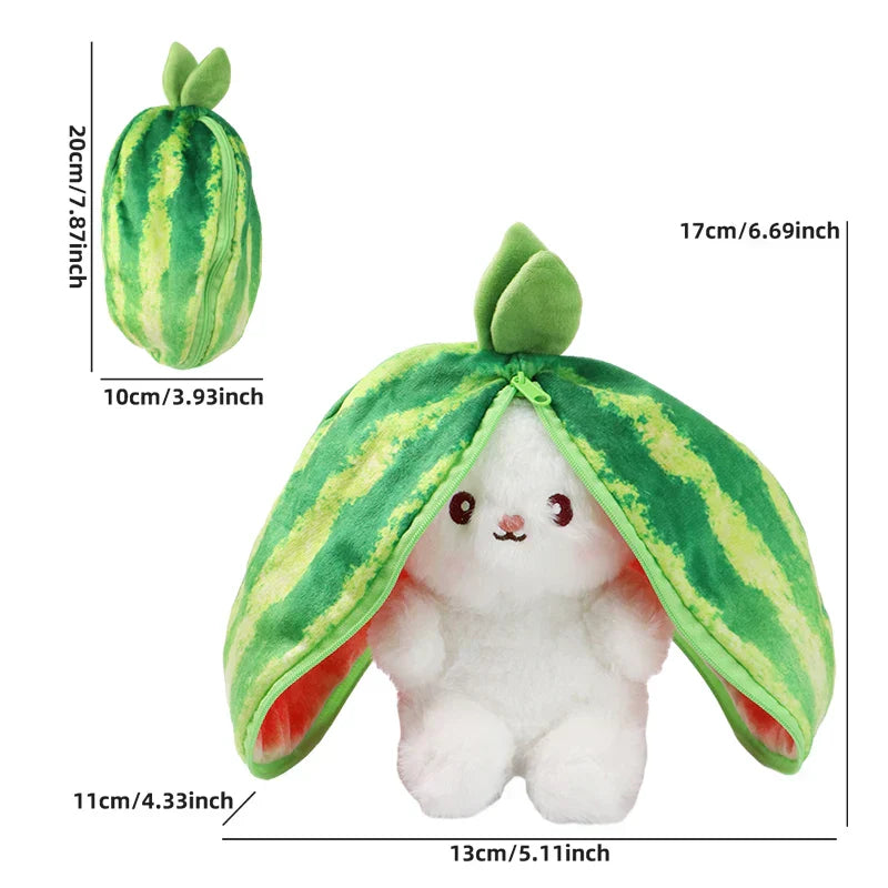 Kawaii Fruit Bunny Plush Toy Cute watermelon StrawberryCarrot  Reversible Rabbit Zipper Plush Toy Kids Birthday Gift