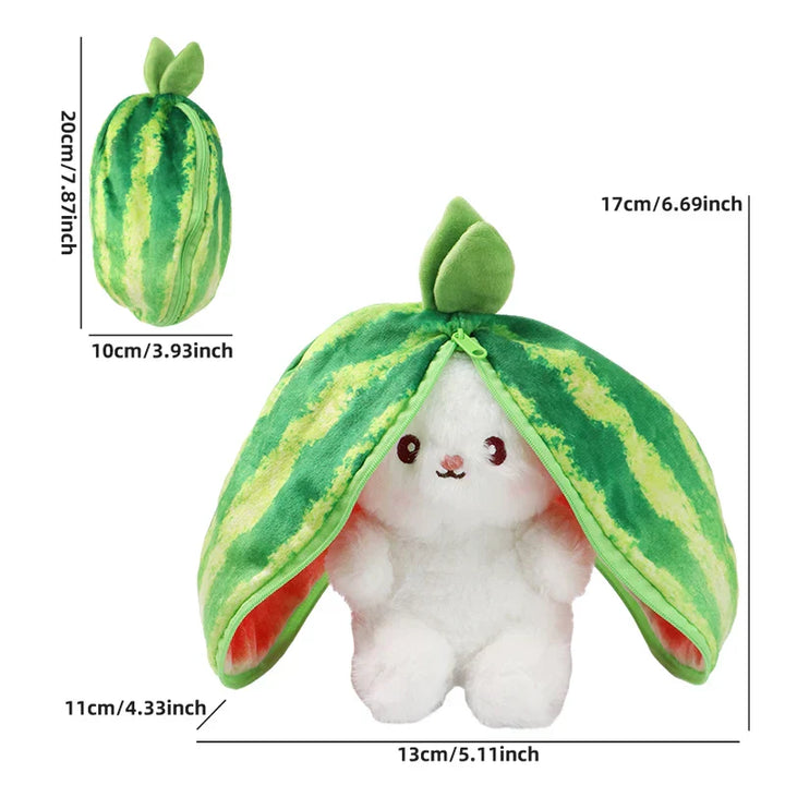 Kawaii Fruit Bunny Plush Toy Cute watermelon StrawberryCarrot  Reversible Rabbit Zipper Plush Toy Kids Birthday Gift