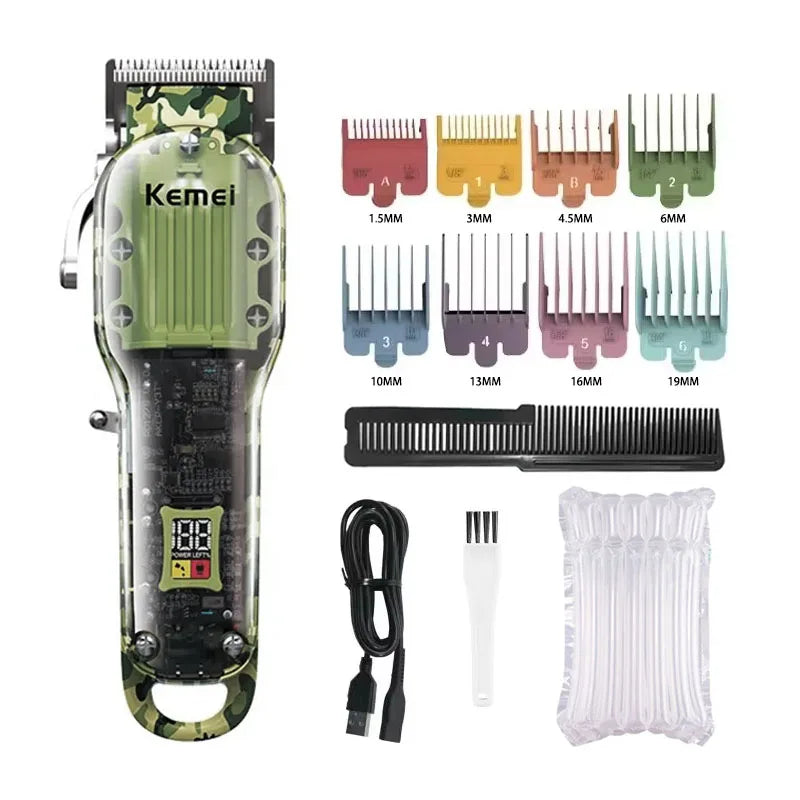 Kemei Transparent Body Electric Hair Clippers Kit KM-1926 KM-1928 Rechargeable Trimmer KM-TX7 Waterproof Men's Shaver Barber