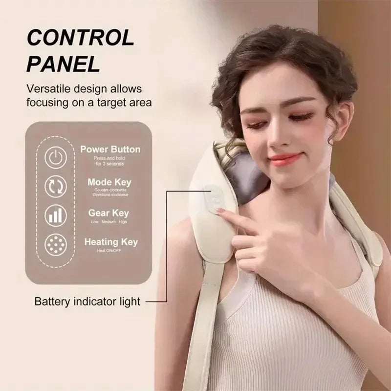 Wireless Neck Massager With Hot Compress Neck And Back Shoulder Shiatsu Kneading Massage Shawl Neck Cervical Relaxing Trapezius