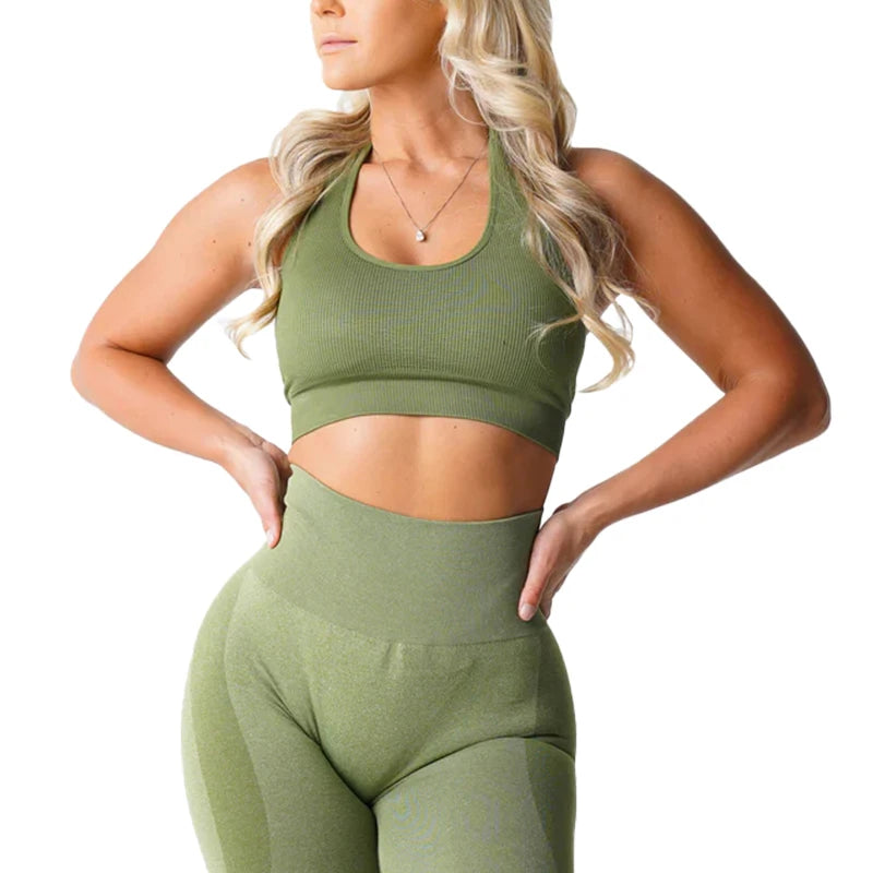 New Limitless Ribbed Seamless Halter Bra Spandex  Woman Fitness Elastic Breathable Breast Enhancement Leisure Sports Underwear