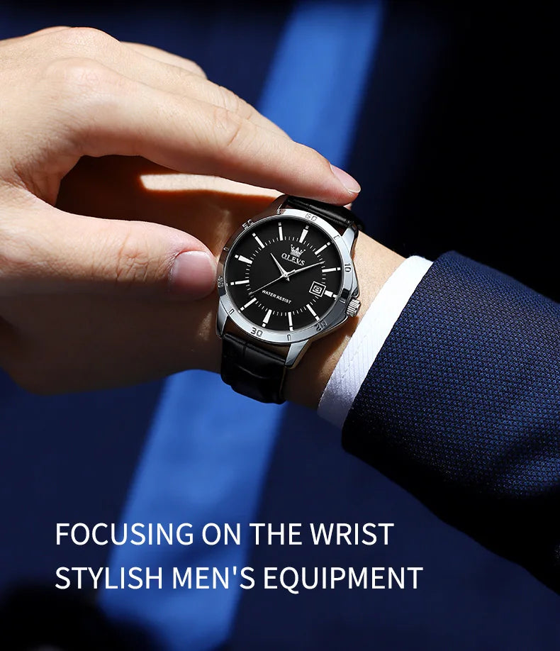 OLEVS TY716 Mens Watch Original Fashion Quartz Watch For Men Waterproof Leather Strap Calendar Daily Automatic Date Mens Gifts
