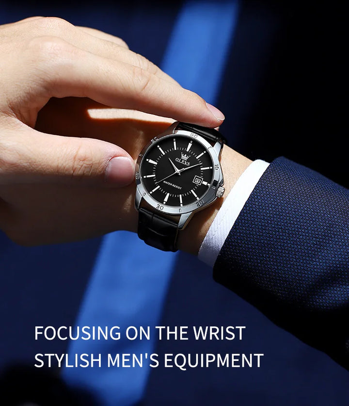 OLEVS TY716 Mens Watch Original Fashion Quartz Watch For Men Waterproof Leather Strap Calendar Daily Automatic Date Mens Gifts
