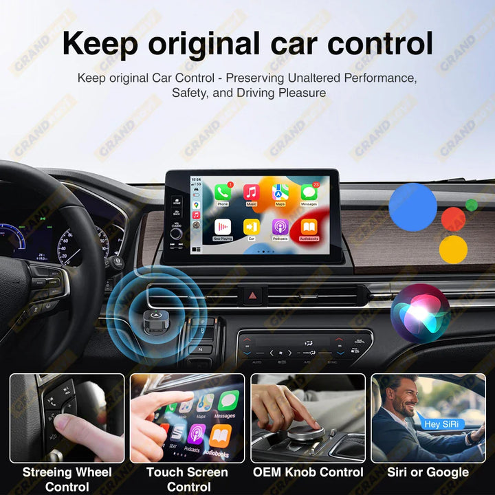 2in1 Wired to Wireless CarPlay Android Auto Adapter for OEM Car Stereo With USB Plug and Play Bluetooth