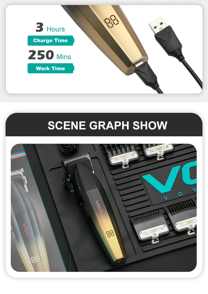 VGR Hair Clipper Professional Hair Trimmer 9000 RPM Barber Hair Cutting Machine Digital Display Haircut Clipper for Men V-003