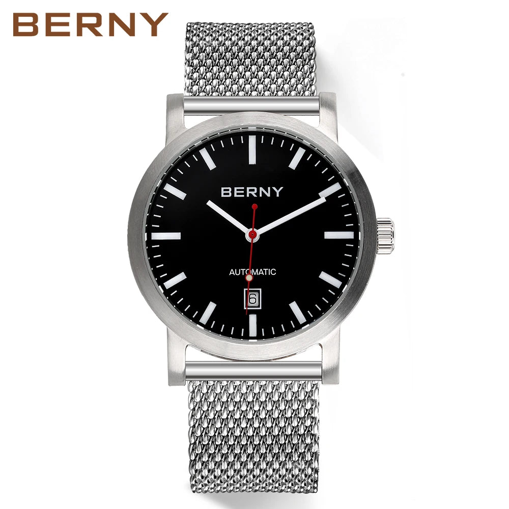 BERNY Watch for Men Mechanical Automatic Watches Seagull Luxury Brand Male Clock Water Resistant Swiss Railway Men's Wristwatch