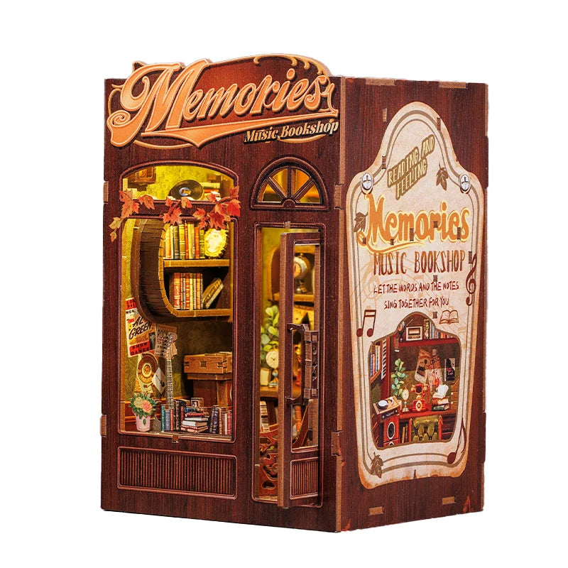 CUTEBEE Bookstore Book Nook with Light DIY Miniature Wooden Dollhouse for Decor Gift Bookshelf Insert Kit 3D Puzzle