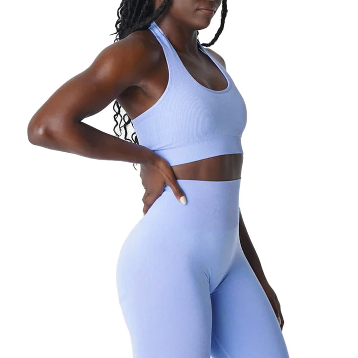 New Limitless Ribbed Seamless Halter Bra Spandex  Woman Fitness Elastic Breathable Breast Enhancement Leisure Sports Underwear