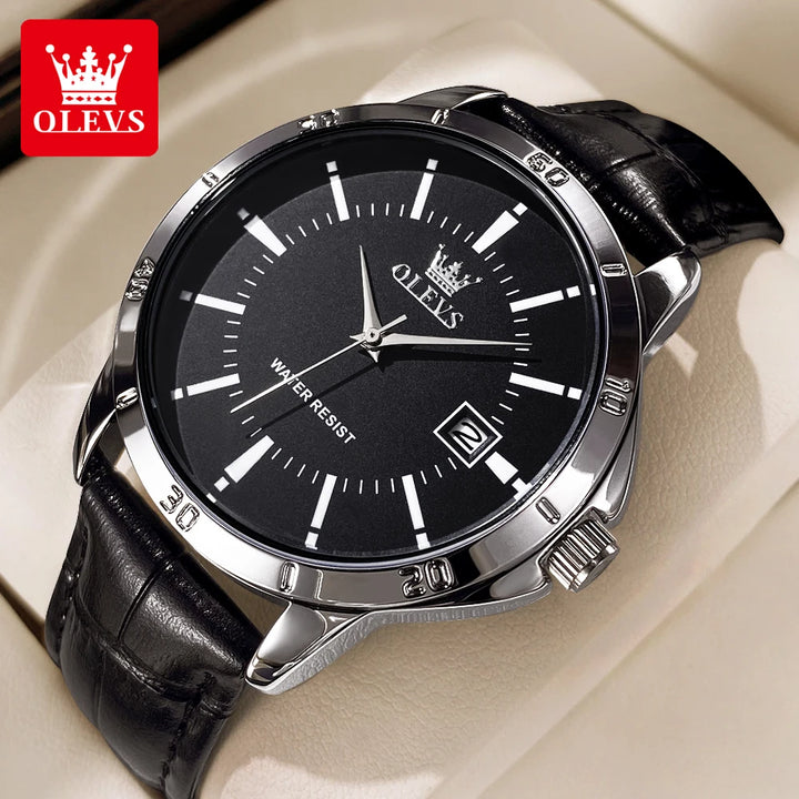 OLEVS TY716 Mens Watch Original Fashion Quartz Watch For Men Waterproof Leather Strap Calendar Daily Automatic Date Mens Gifts