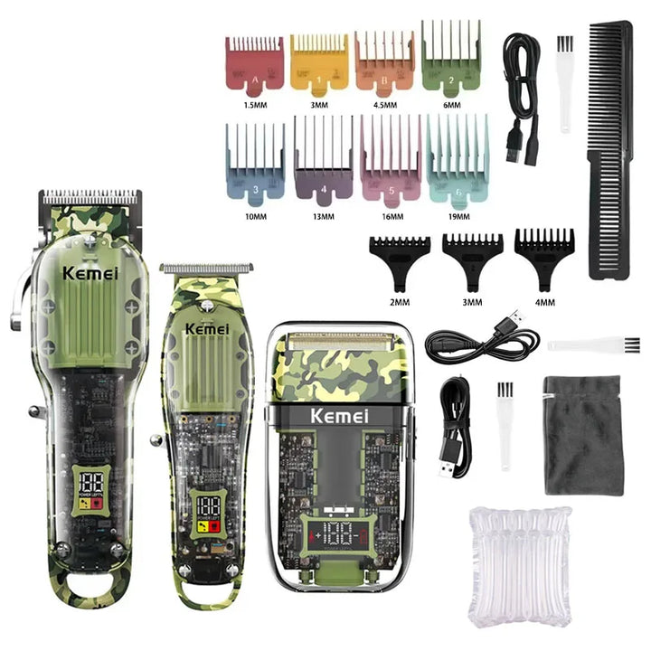 Kemei Transparent Body Electric Hair Clippers Kit KM-1926 KM-1928 Rechargeable Trimmer KM-TX7 Waterproof Men's Shaver Barber