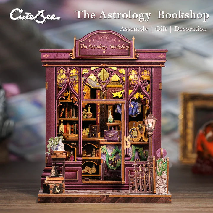 CUTEBEE Bookstore Book Nook with Light DIY Miniature Wooden Dollhouse for Decor Gift Bookshelf Insert Kit 3D Puzzle