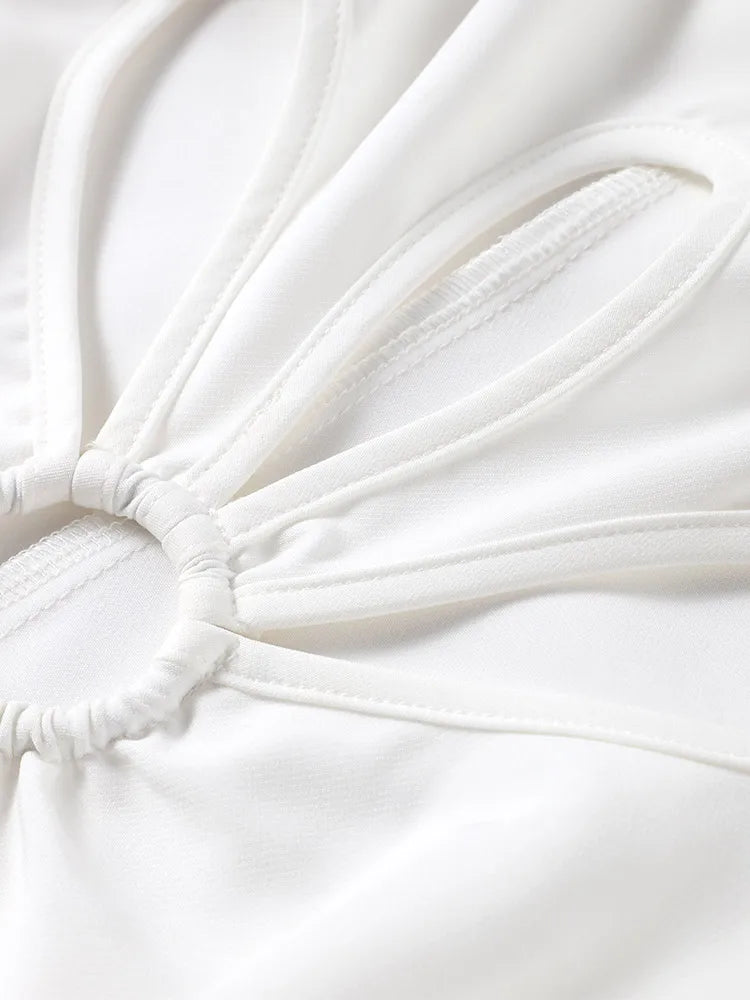 Hollow Out Sleeveless Dress Women Sexy Temperament Waist Cinching Slimming Elastic Summer Round Neck Hip Hugging Short Dress