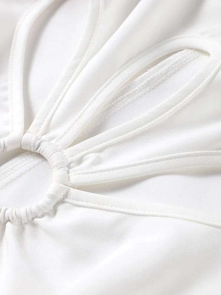 Hollow Out Sleeveless Dress Women Sexy Temperament Waist Cinching Slimming Elastic Summer Round Neck Hip Hugging Short Dress