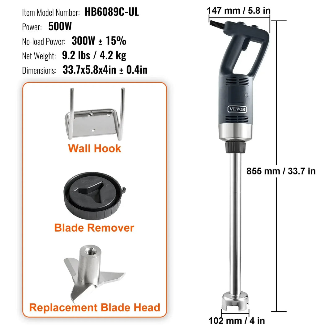 VEVOR Commercial Immersion Blender 500W 12/20inch Heavy Duty Hand Mixer Kitchen Stick Mixer for Soup Smoothie Puree Baby Food