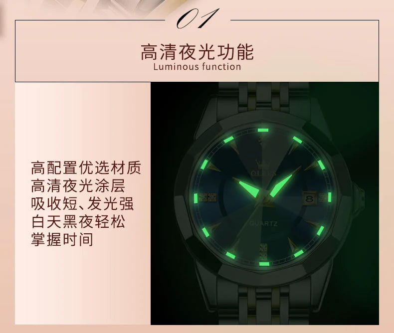 OLEVS Original Brand Elegant Women's Watches Waterproof Luminous Quartz Watch for Lady Necklace Bracelet Gift Box Set Calendar