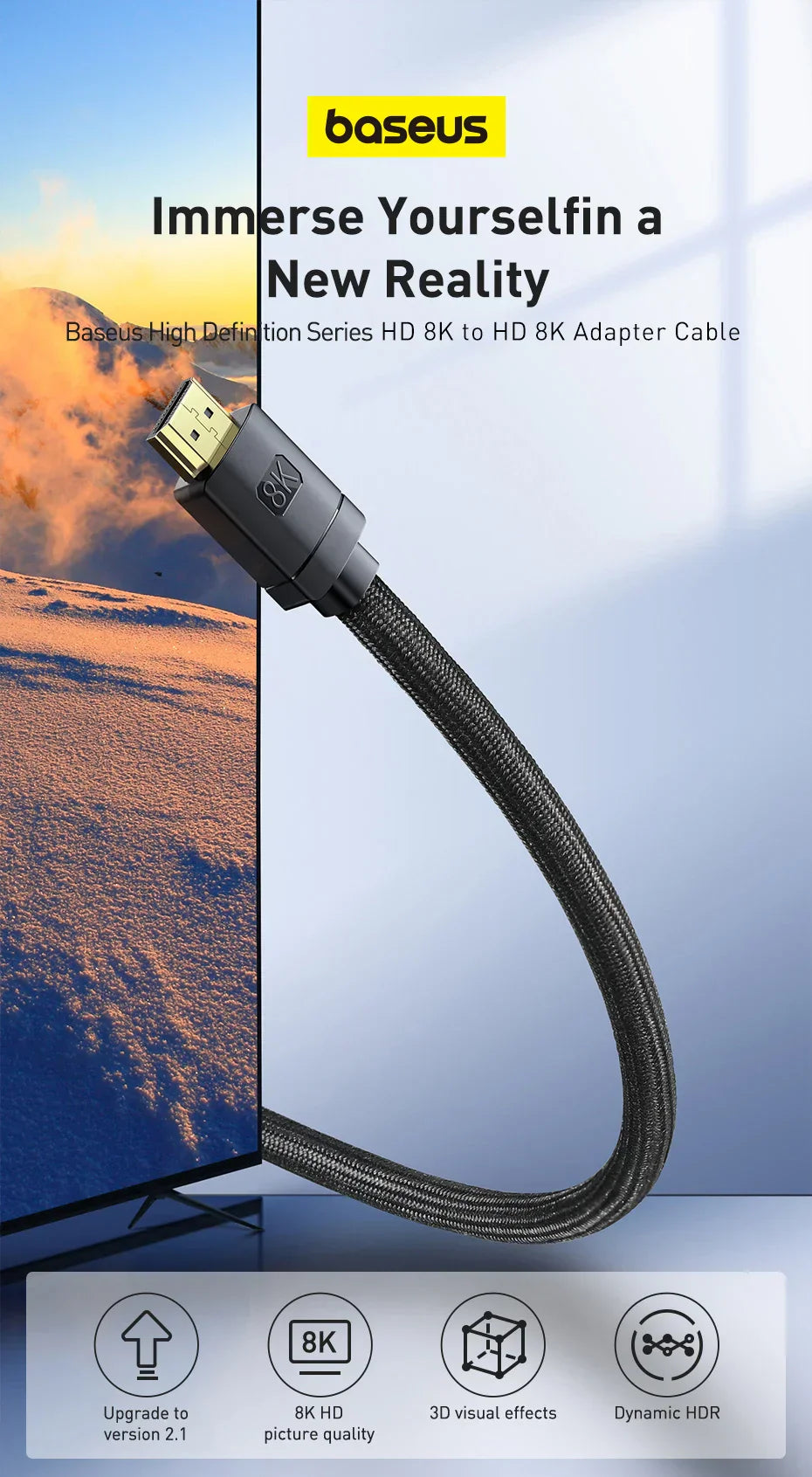 Baseus HDMI-Compatible Cable for Xiaomi Mi Box 48Gbps Digital for PS5 PS4 8K 2.1 4K 2.0 HDMI-Compatible Splitter 8K/60Hz Cables